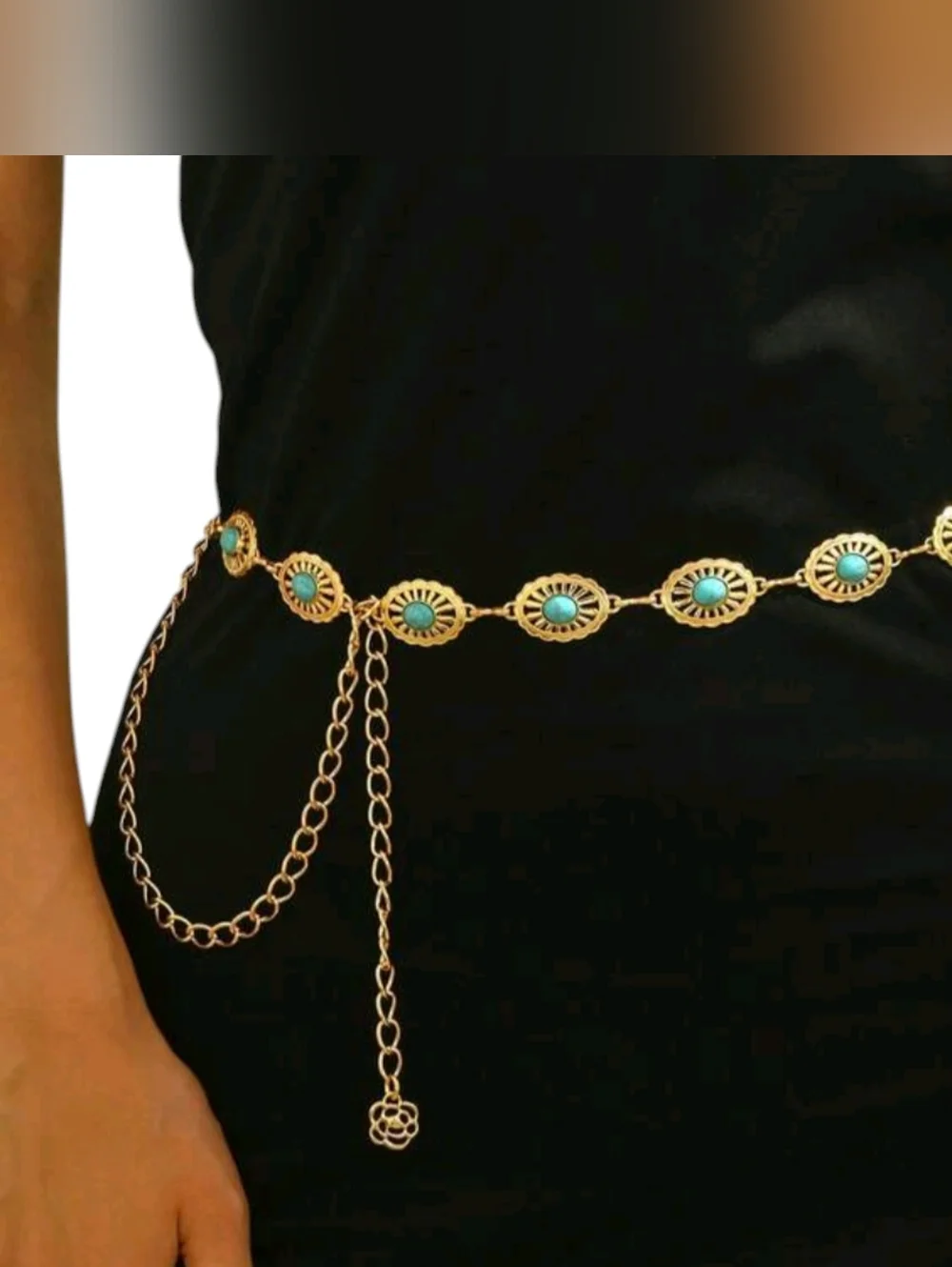 Turquoise Boho Western Floral Adjustable Chain Belt Women's One Size/43